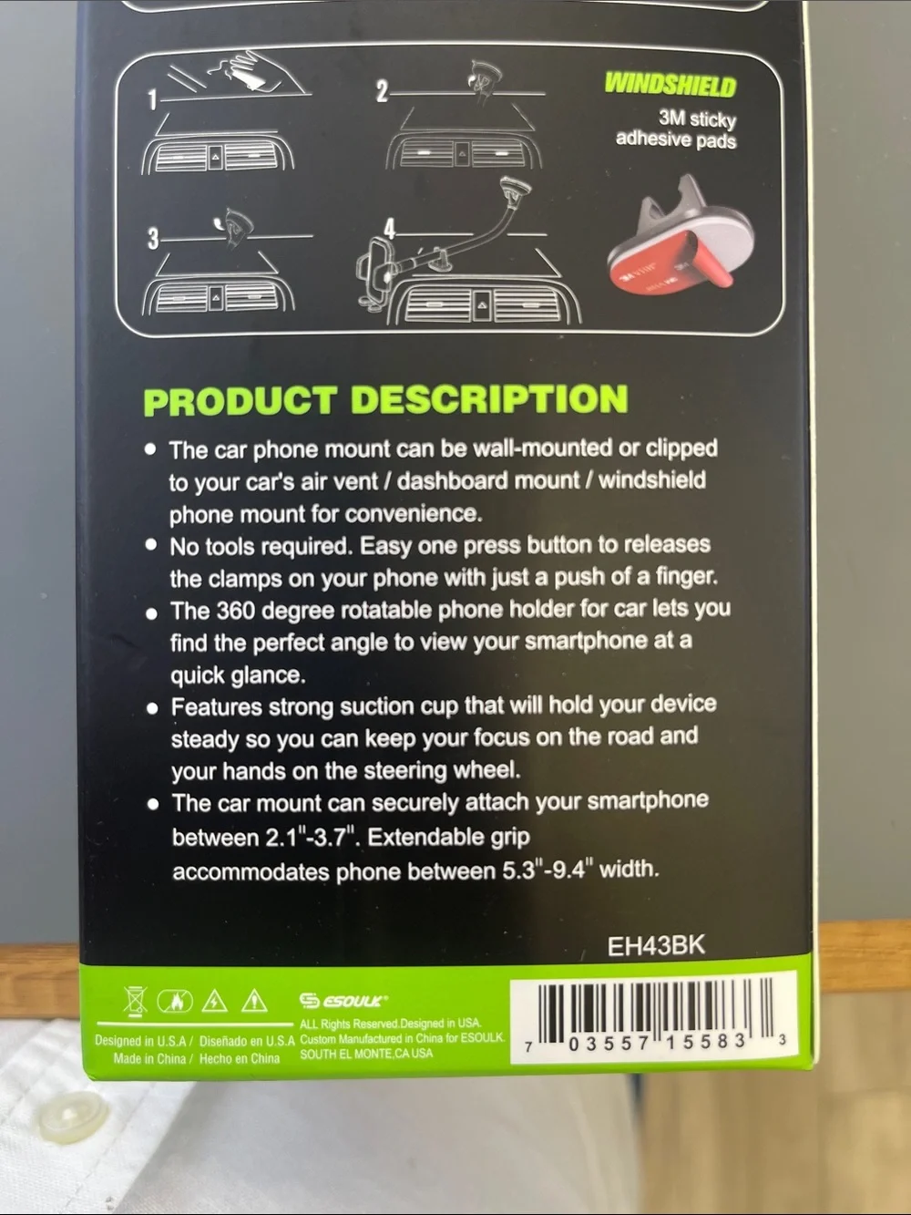 Esoulk Universal Car Mount in Black and Green
